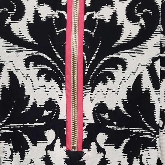 Eliza J Women's Black & White Patterned 3/4 Sleeve Sheath Dress Size 6 Pink Hem - Picture 7 of 9